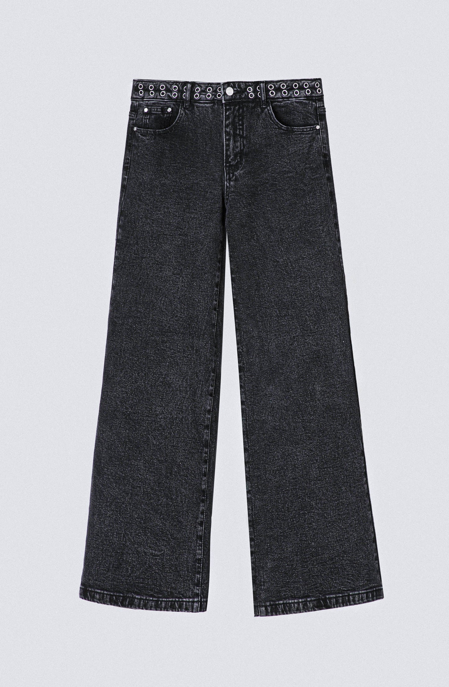 Wide Leg Pants with Eyelet Waistband Black