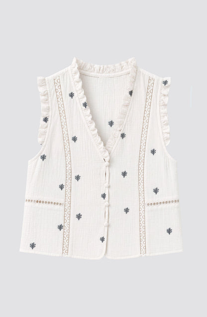 White Embroidered Sleeveless Blouse
