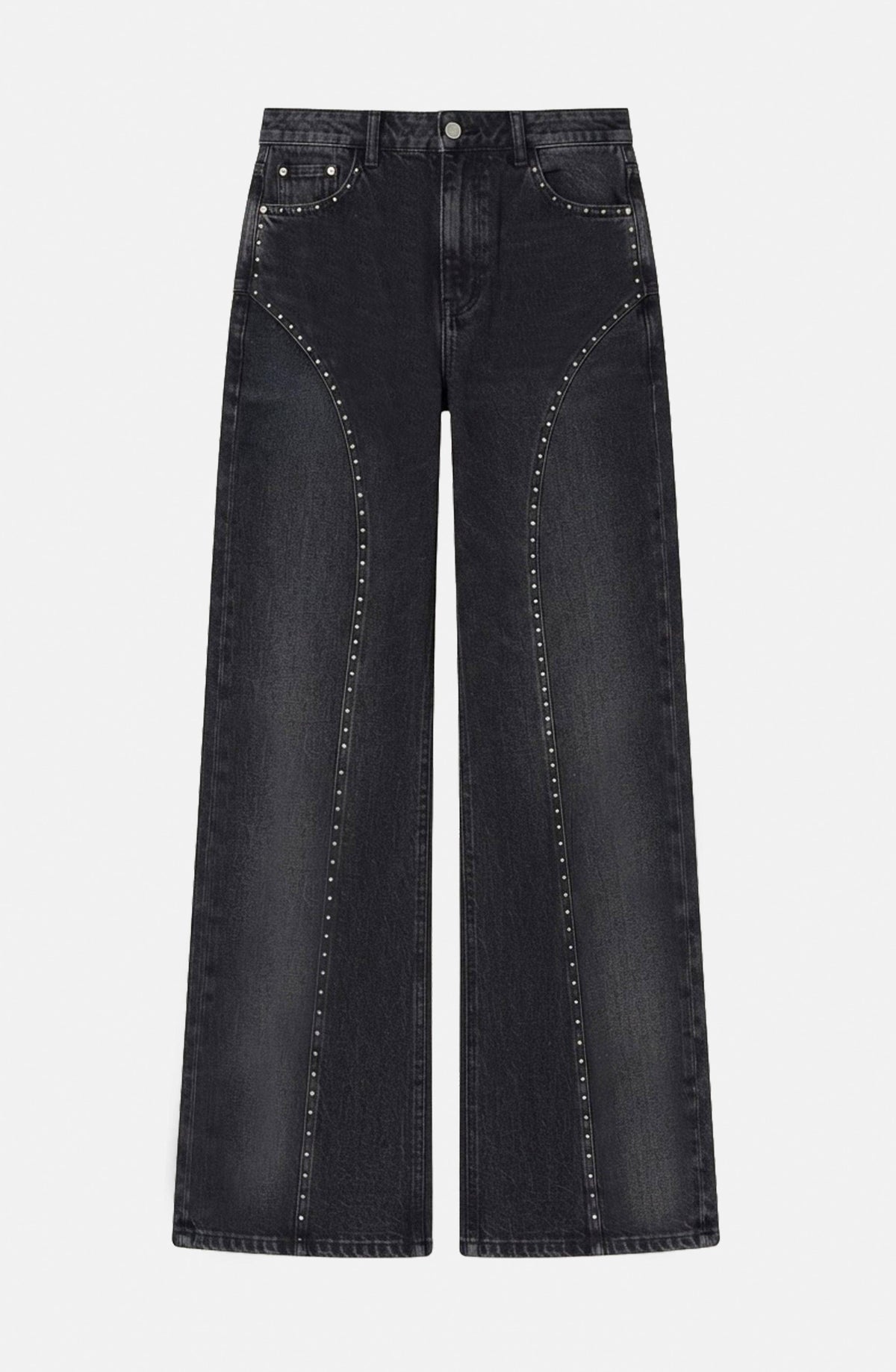 Gray Studded Wide-Leg Pants