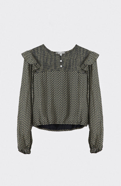 Navy Lurex Print Flowy Blouse