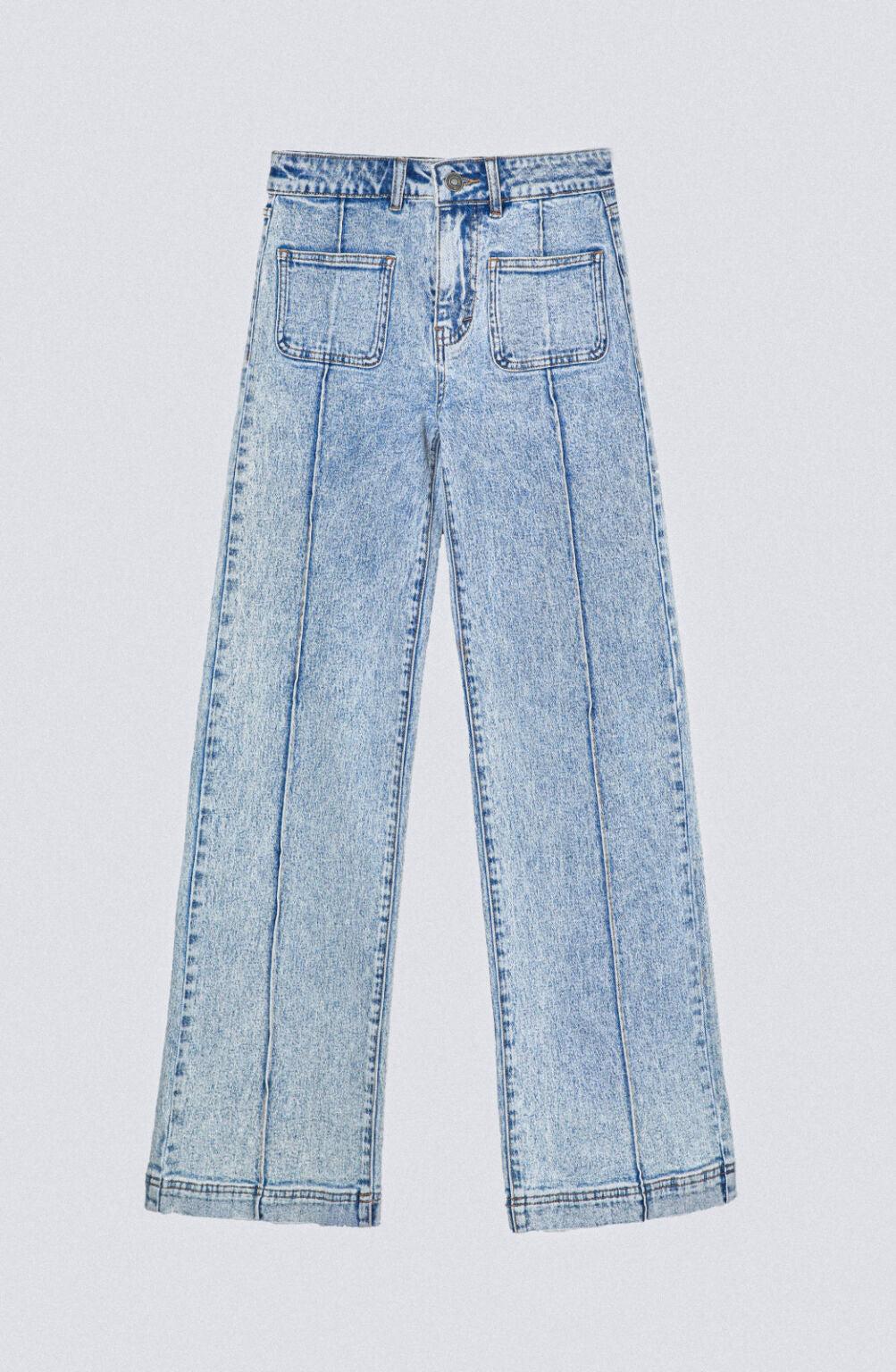 Blue Pocket Wide Leg Pants
