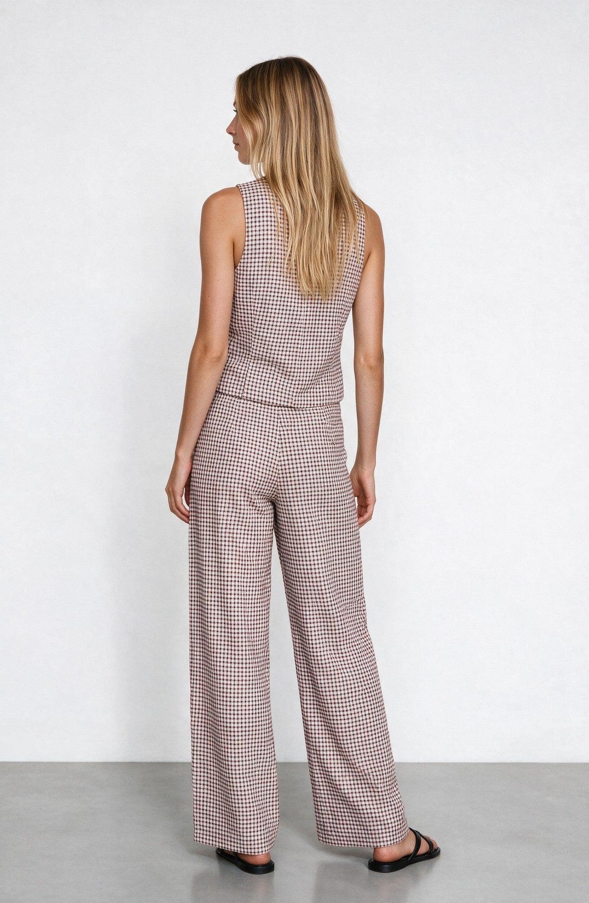 Ecru Plaid-Print Pants