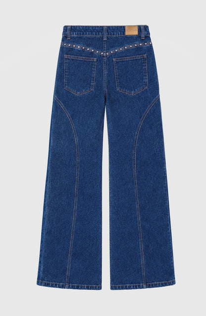 Blue Studded Cutout Pants