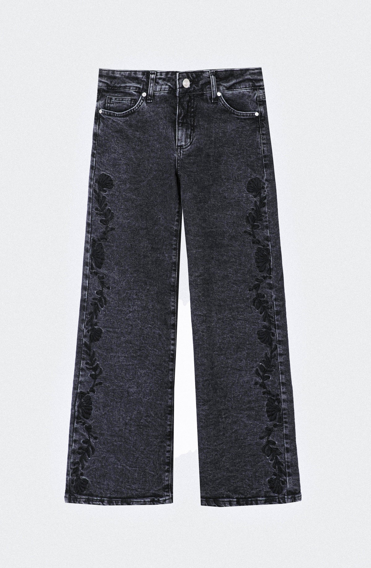 Gray Floral Embroidered Pants