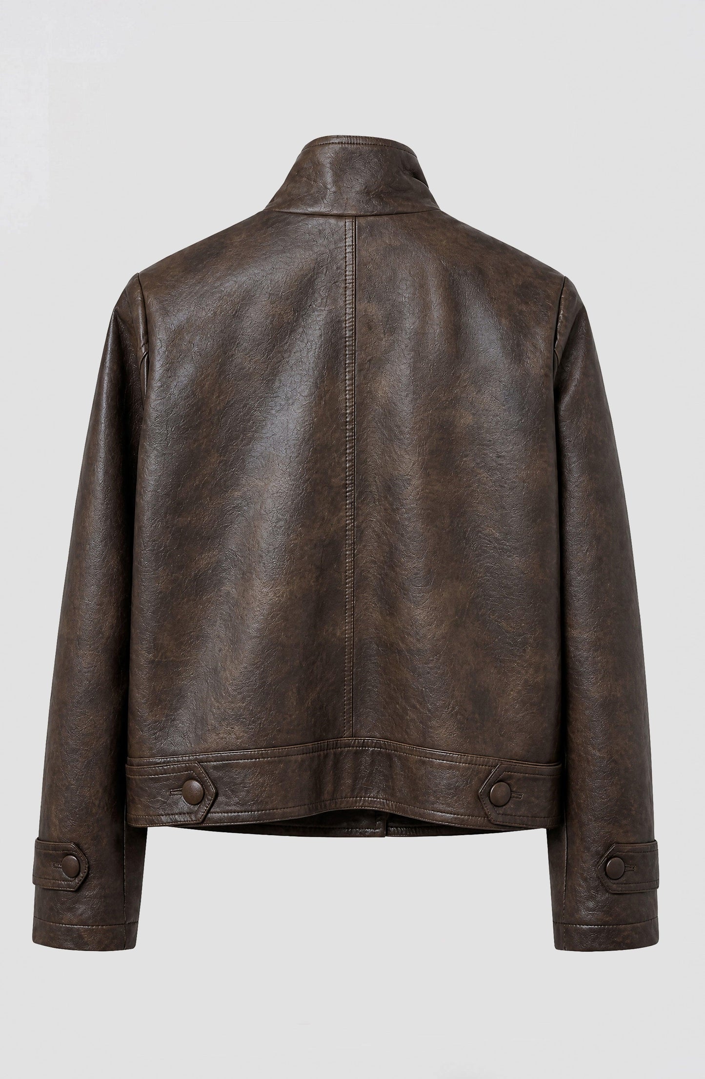 Brown Funnel Neck PU Jacket