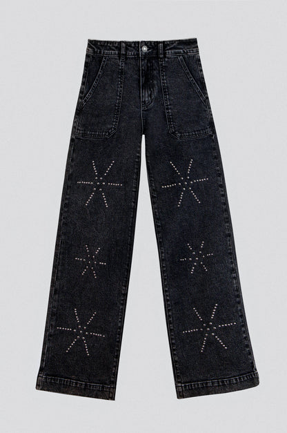 Pantalón Flores Tachas Black