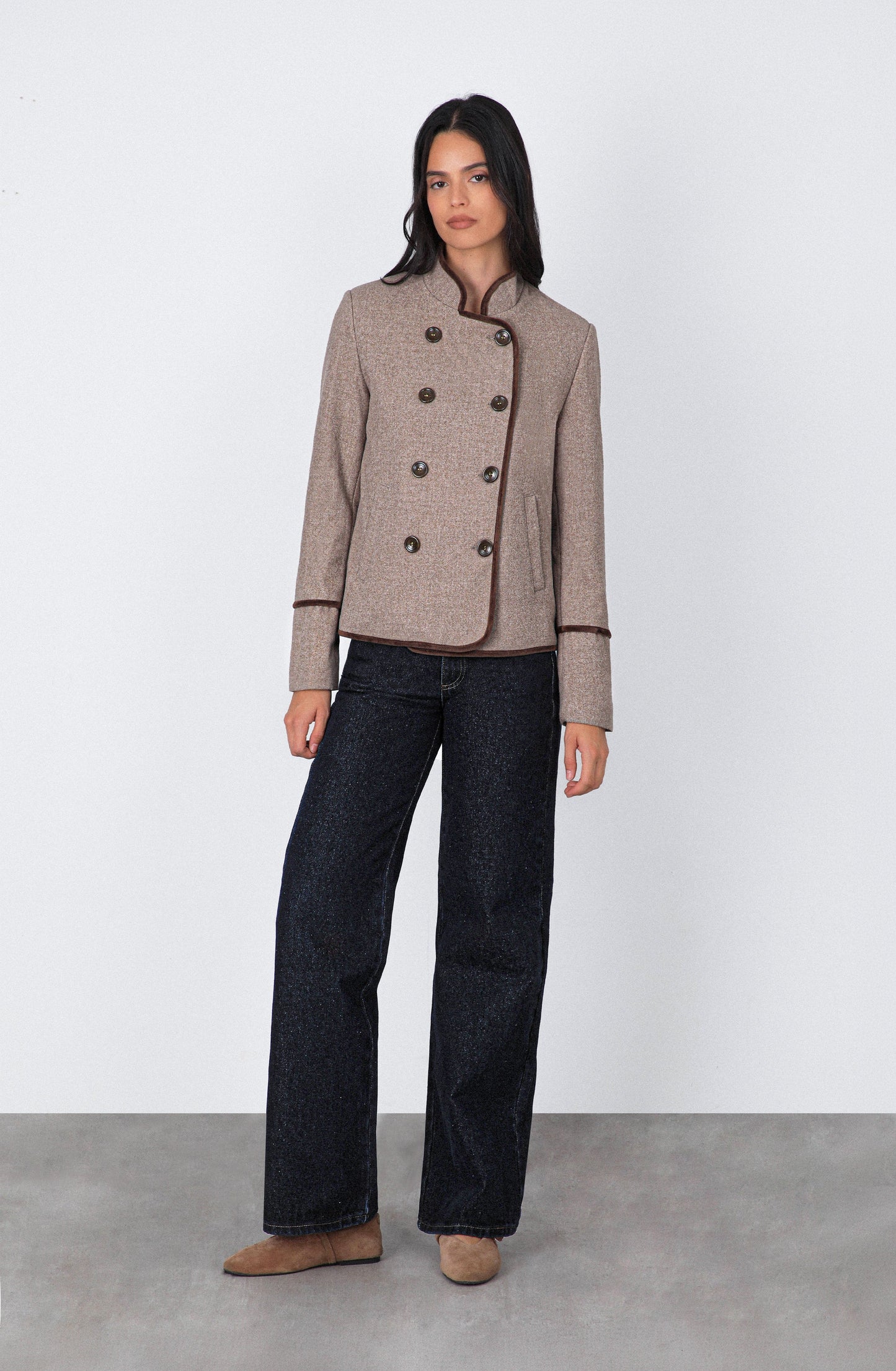 Chaqueta Cruzada Cuello Mao Beige