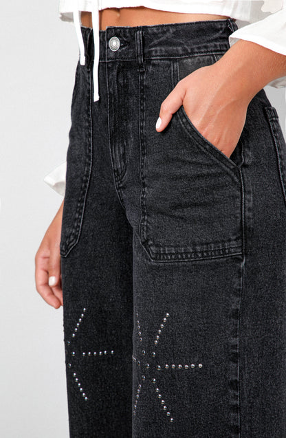 Pantalón Flores Tachas Black