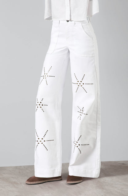 Pantalón Flores Tachas White