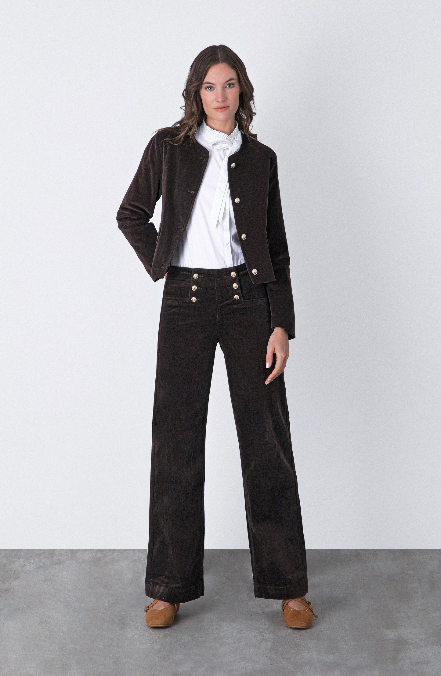 Pantalón Cotelé Botones Frontales Brown