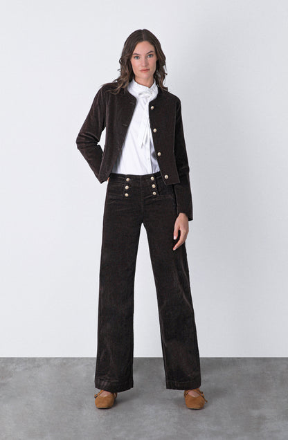 Pantalón Cotelé Botones Frontales Brown
