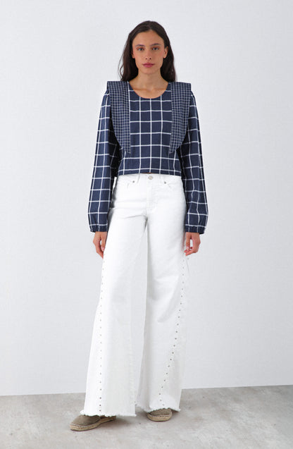 Blusa Cuadros Vuelos Blue