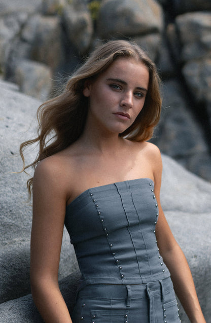 Top Strapless Tachas Gray